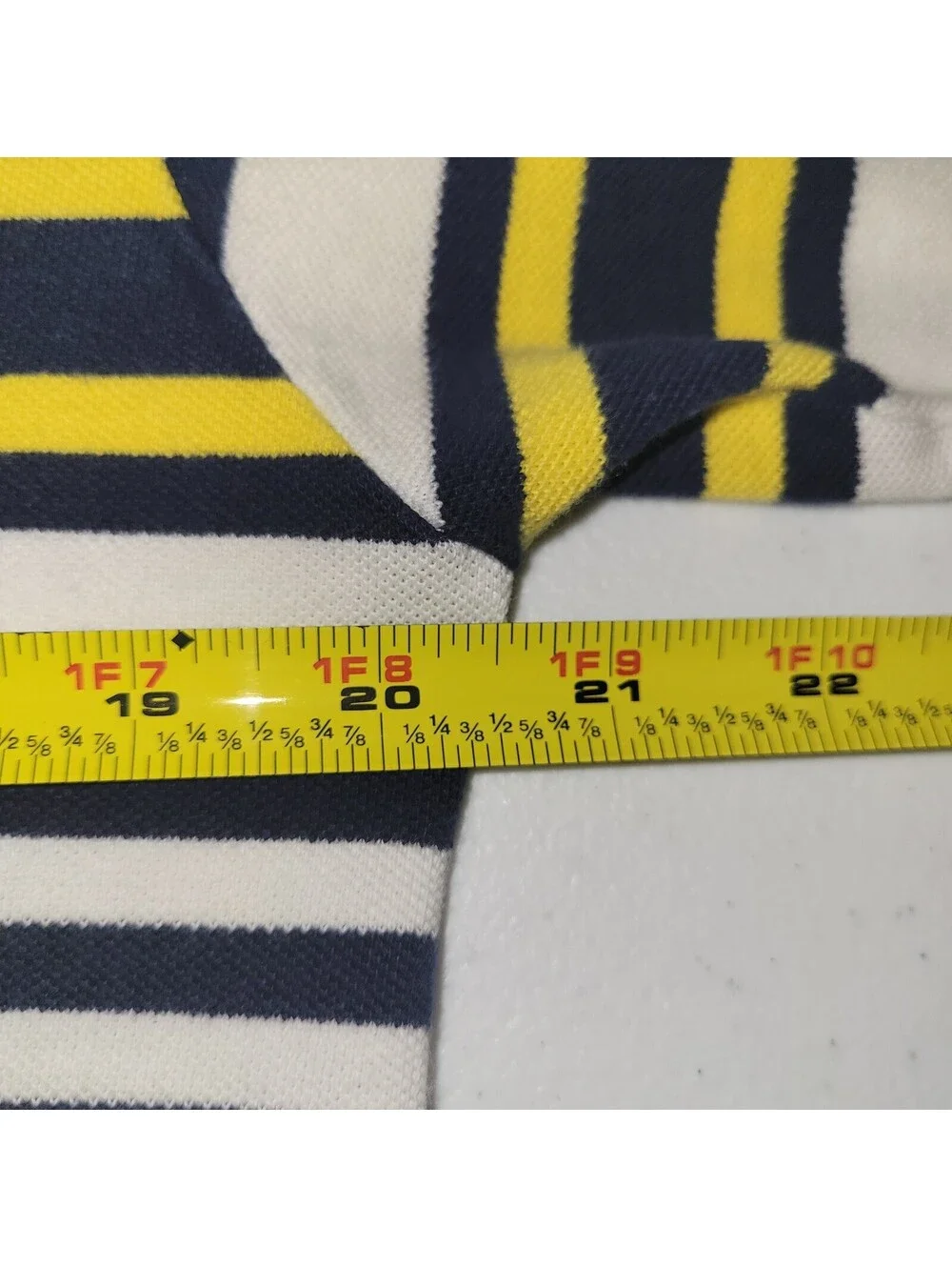 Polo Golf Ralph Lauren Men's M White Navy Blue Yellow Striped Short Sleeve Polo